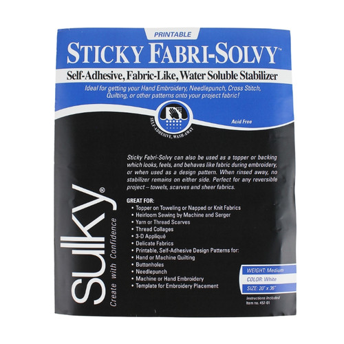 Sulky Sticky Fabri-Solvy Stabilizer - White - 8.5'' x 11'' Pkg. (12 Sh –  Thread Honey