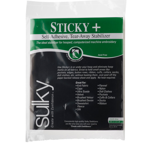 Sulky of America 12 Count Sticky Plus Self-Adhesive Tear-Away Stabilizer, 7-1/2 inch by 9 inch, White (551-02)