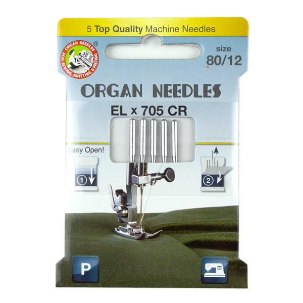 Organ® Needles EL x 705 Chromium SUK Size 80/12 - 5 Needles Per Pack