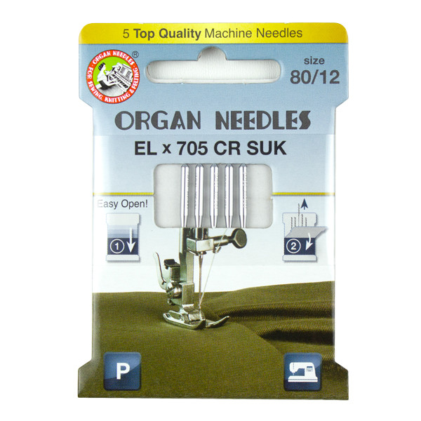 Organ® Needles EL x 705 Chromium SUK Size 80/12 - 5 Needles Per Pack