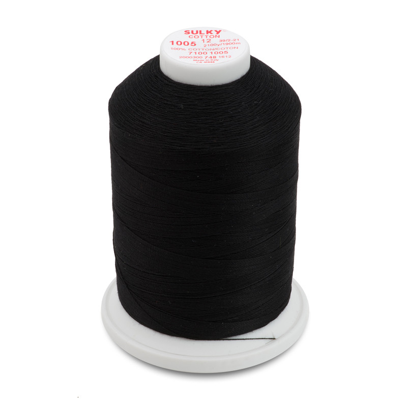 Sulky 12 Wt. Cotton Thread - Black- 2,100 yd. Jumbo Cone