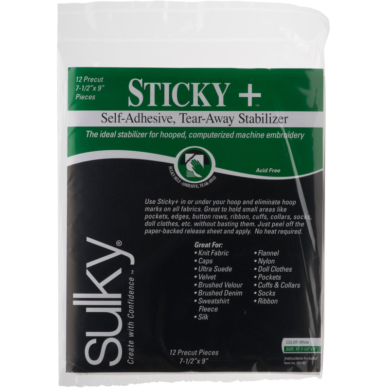 Sulky Sticky + Stabilizer 7 1/2'' x 9 Pre cut Pack White