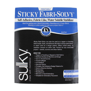 Sulky Paper Solvy Stabilizer - White - 8.5'' x 11'' Pkg. (12 Sheets)