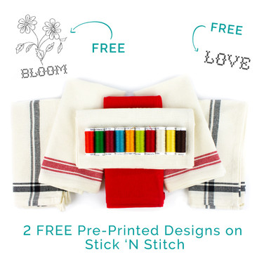 Vintage Made Modern Towel + Thread Kit - 10 spools 12 Wt. Cotton Petites,  6 Towels, 6 Free Designs, 1 Pre-Printed Sheet Stick 'n Stitch