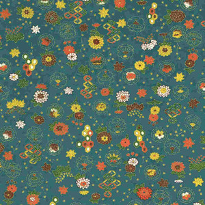 Japanese Chiyogami paper 640C Turquoise, Orange, and Gold, Floral Japanese Chiyogami paper 640C Turquoise, Orange, and Gold, Floral
