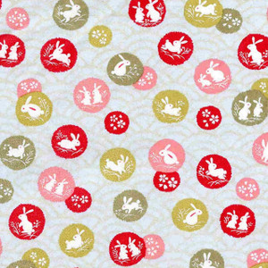 Chiyogami Japanese Paper 870C Red and Pink Rabbits