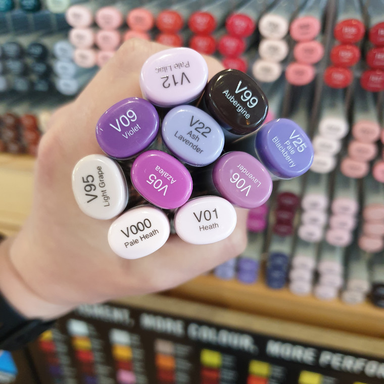 A selection of Copic Sketch Markers Violet family