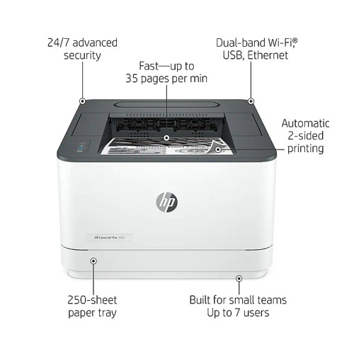 New!! HP LaserJet Pro 3001dw Laser Printer, Black And White Mobile Print Up to 50,000