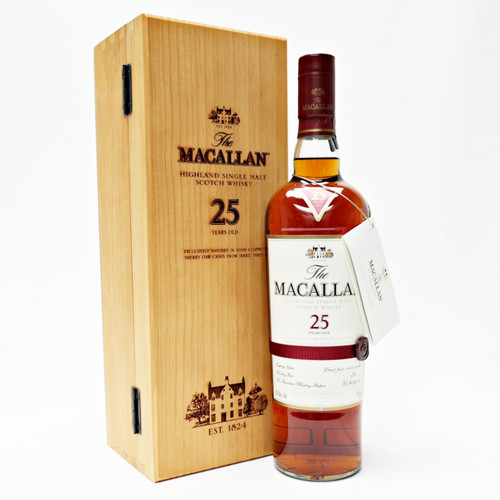 The Macallan Sherry Oak 25 Year Old Single Malt Scotch Whisky, Speyside - Highlands, Scotland [maroon ribbon, label issue] 24F0504
