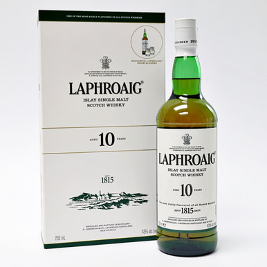 Laphroaig 10 Year Old Single Malt Scotch Whisky with Glasses