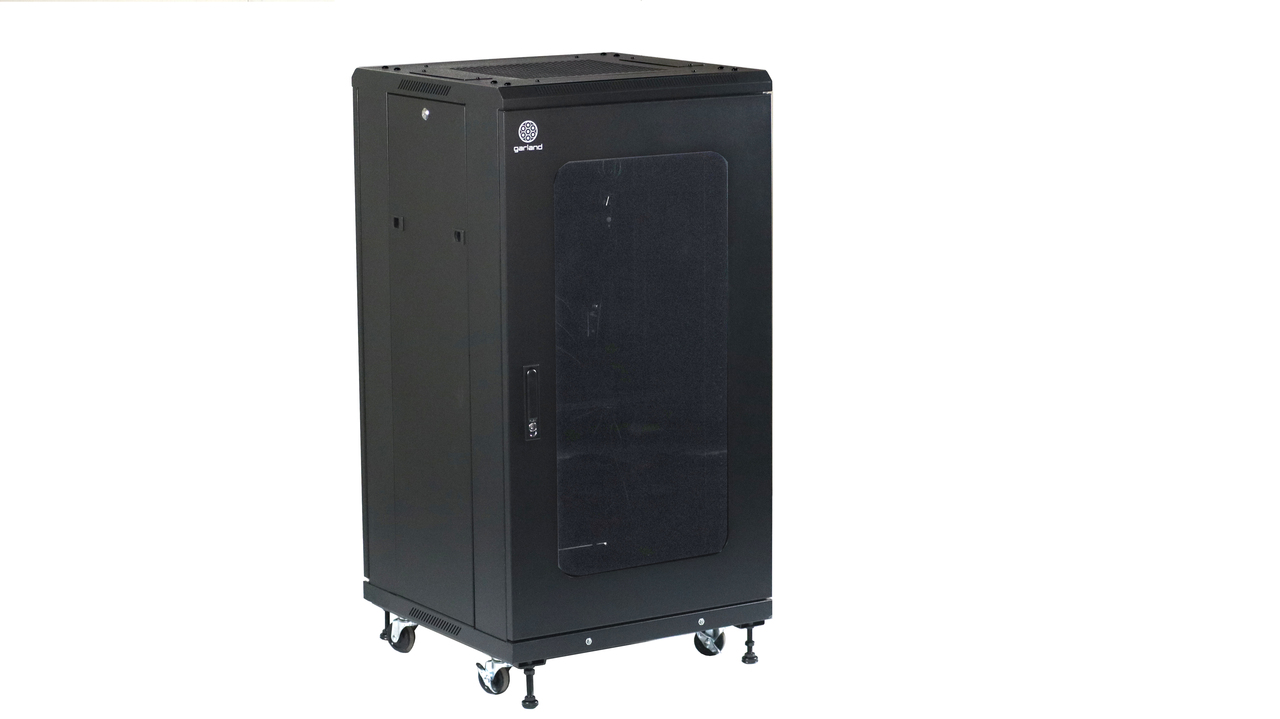 Garland Floor Rack 600 (W) x 800 (D) x 1000 (H) mm | Lockable Reversable Glass Door | 18RU | Black