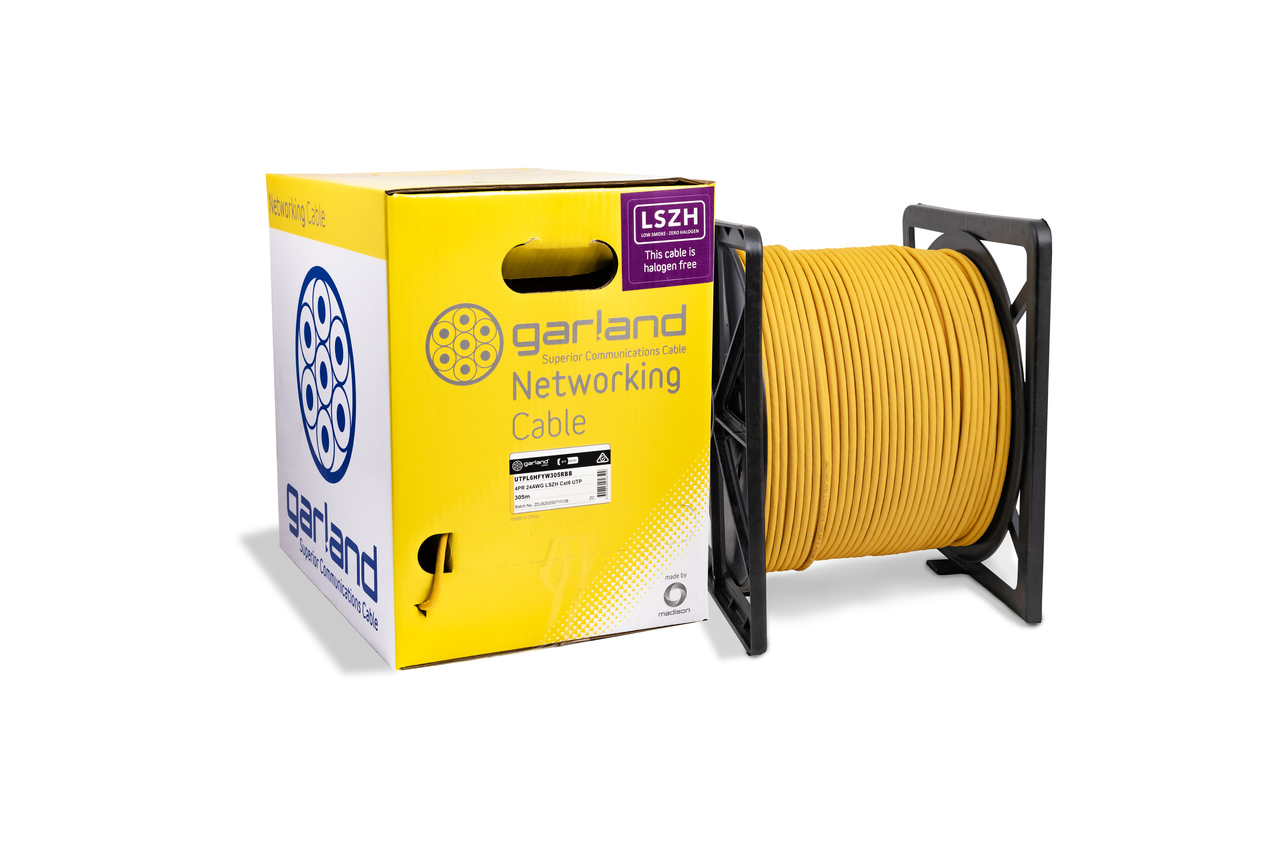 Garland CAT6 Cable Reel Box U/UTP 4 Pair Solid Conductor Halogen Free | 305m | Yellow