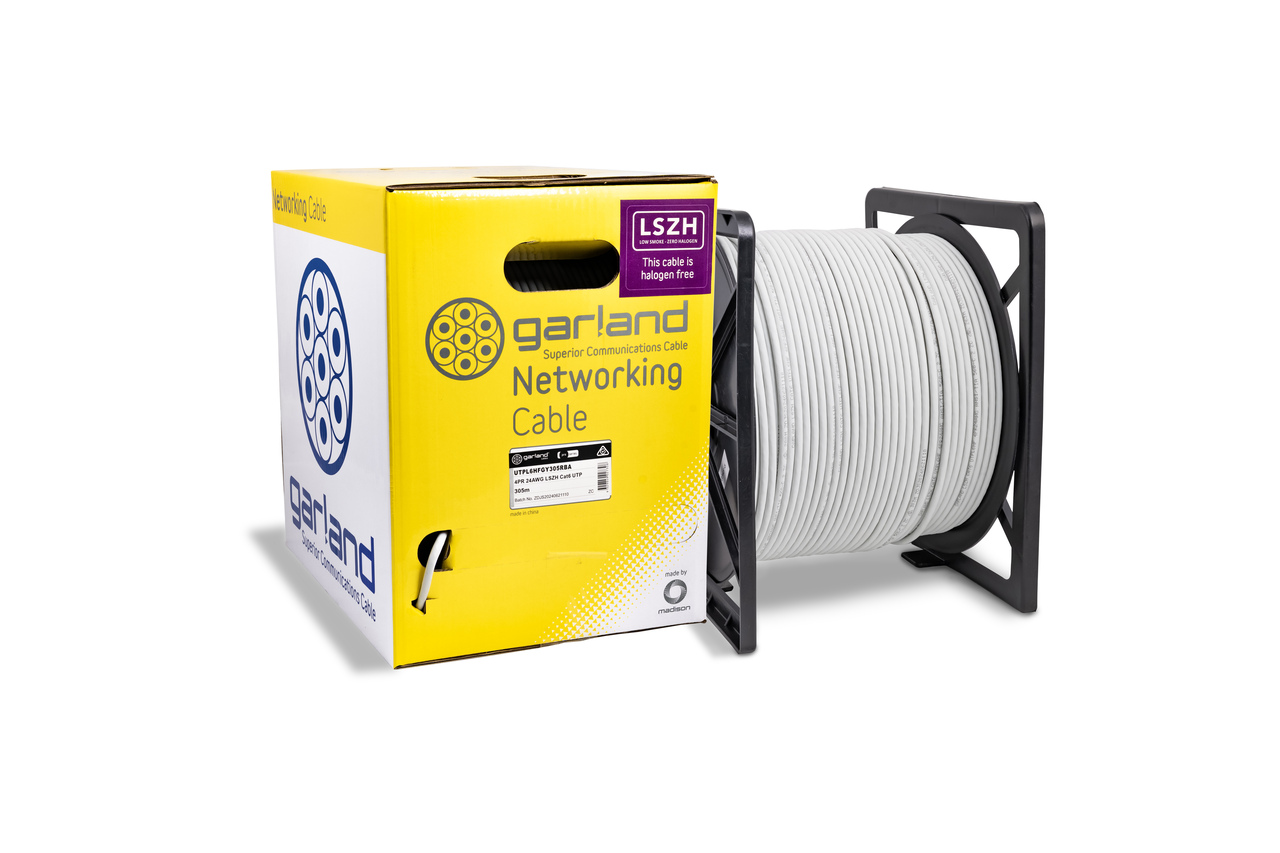 Garland CAT6 Cable Reel Box U/UTP 4 Pair Solid Conductor Halogen Free | 305m | Grey