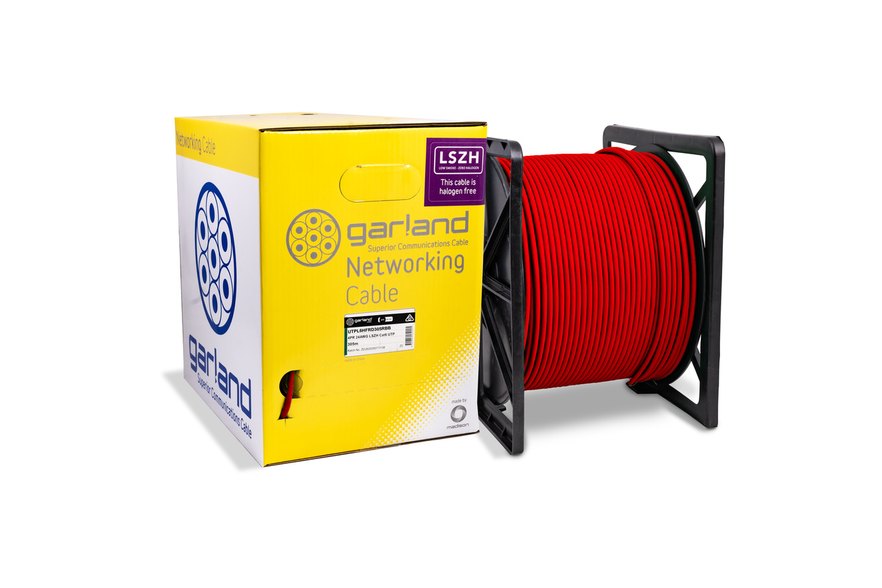 Garland CAT6 Cable Reel Box U/UTP 4 Pair Solid Conductor Halogen Free | 305m |Red