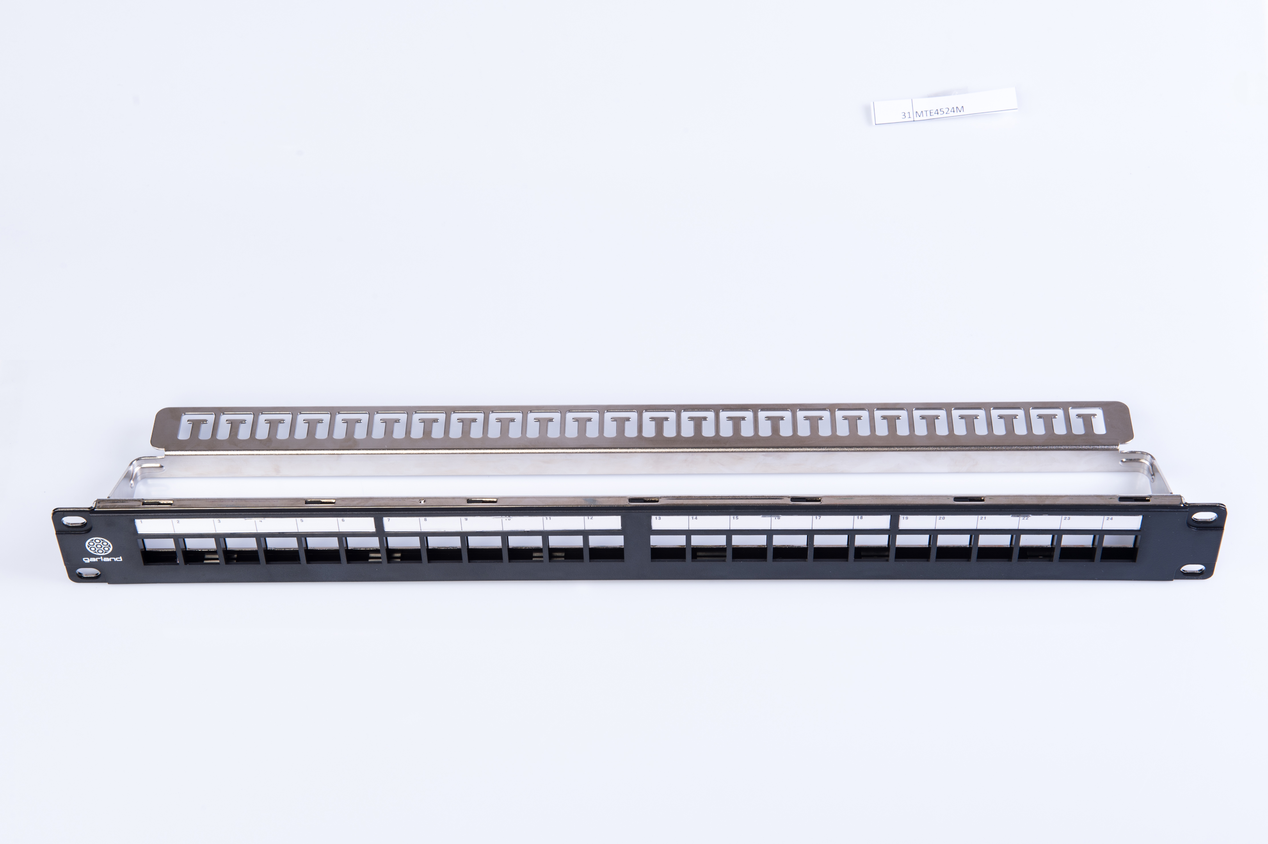 Garland RJ45 1RU Unloaded Patch Panel for Key Stone Jack/Outlet | 24 Port | Black