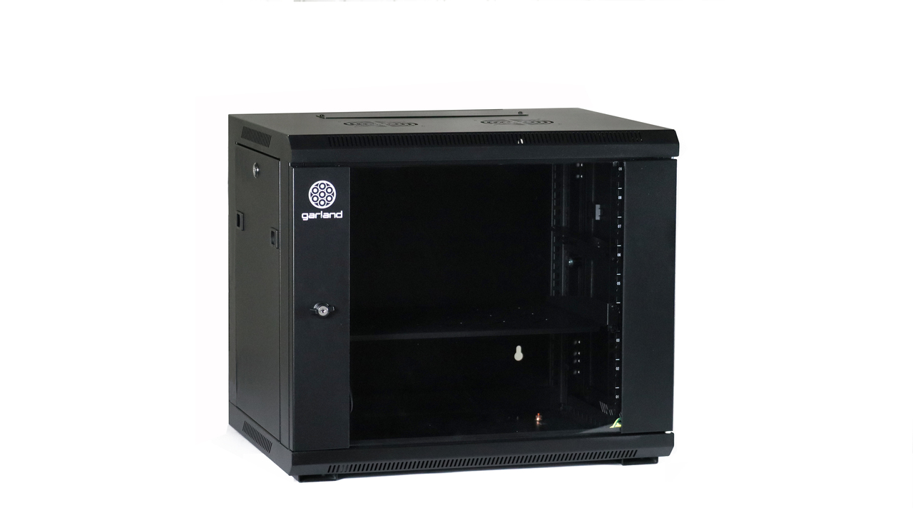 Garland Wall Rack 600 (W) x 450 (D) x 515 (H) mm | Lockable Reversable Glass Door | 9RU | Black