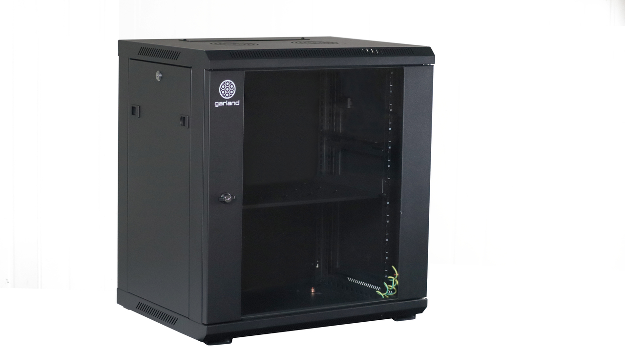 Garland Wall Rack 600 (W) x 600 (D) x 649 (H) mm | Lockable Reversable Glass Door | 12RU | Black