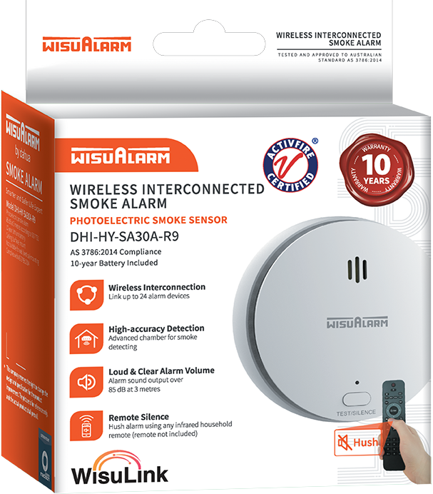WisuAlarm | Photoelectrc Smoke Alarm | Wireless Interconnected | 10-year Sealed Battery | White