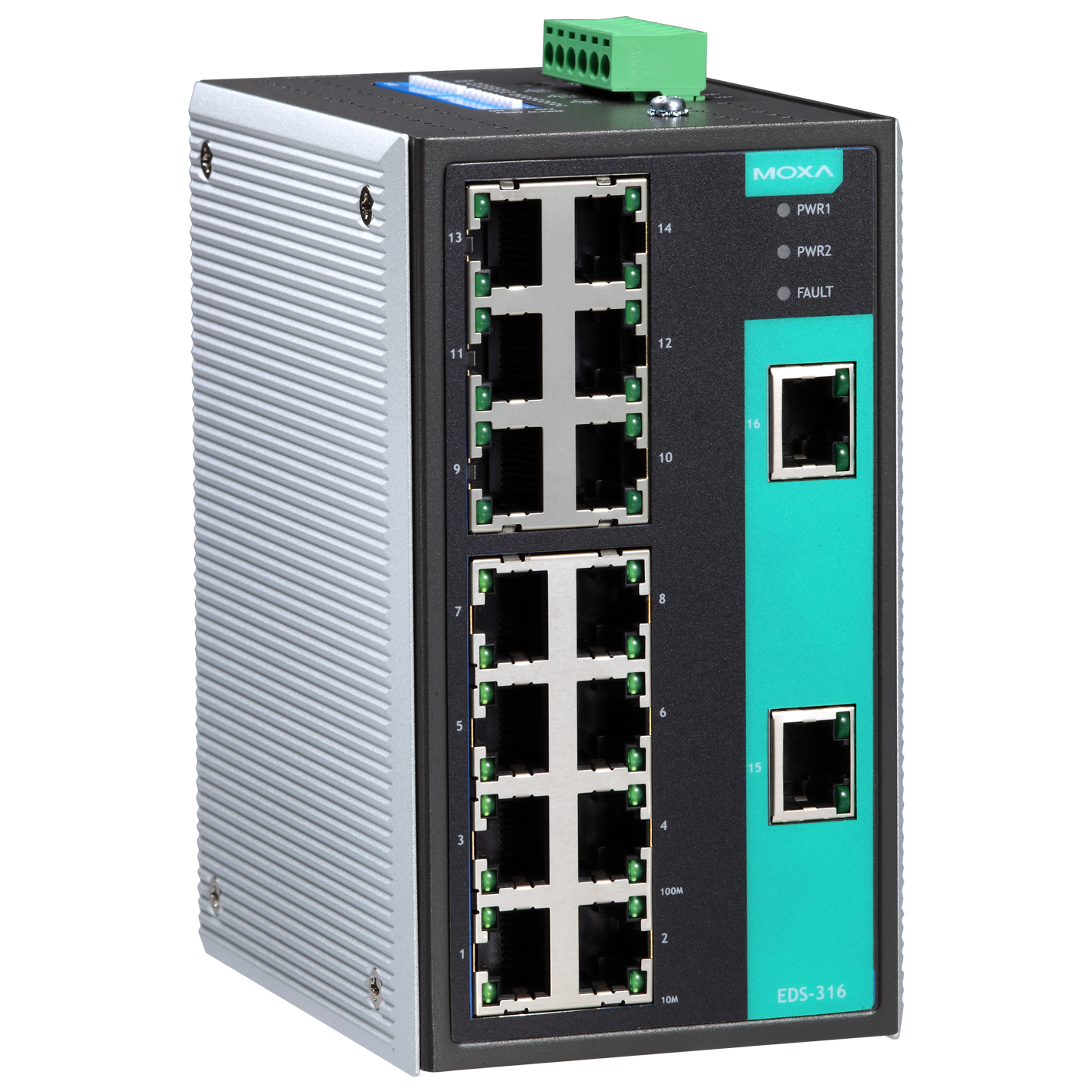 MOXA | Unmanaged Switch | 16 10/100BaseT(X) ports, relay output warning, -10 to 60°C operating temperature
