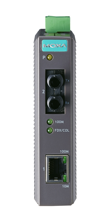 MOXA | Industrial 10/100BaseT(X) to 100BaseFX media converter, multi-mode, ST connector