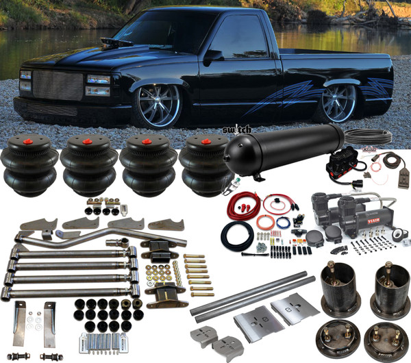 C1500 1988-1998 Front & Rear Bags Brackets 4 Link w/Black Air Management Shock Relocation