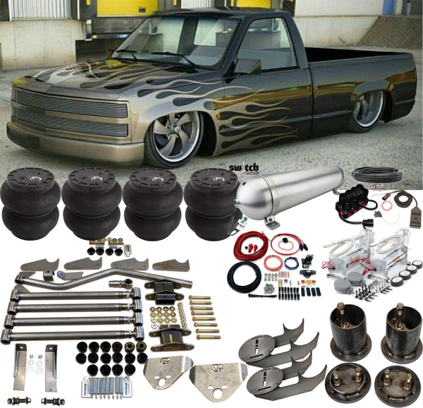 C1500 1988-1998 Front & Rear SS Bags Brackets 4 Link w/ Air Management Shock Relocator