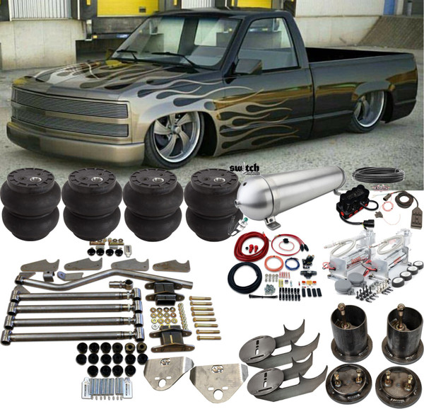 Chevrolet C1500 1988-1998 Front & Rear SS Bags Brackets 4 Link w/ Air Management