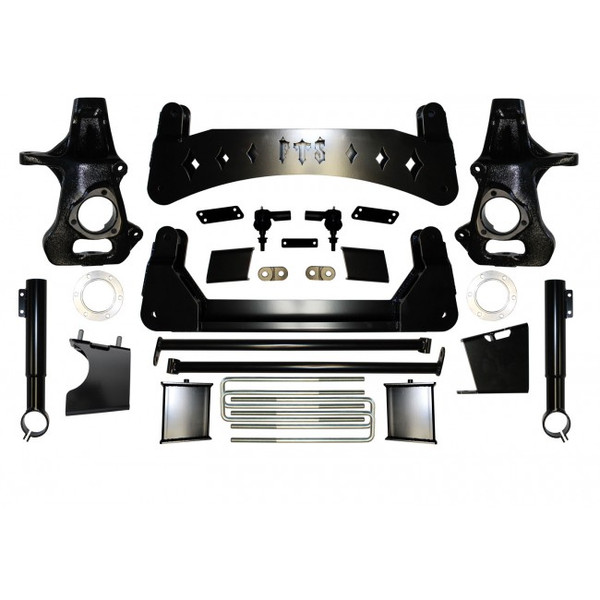 Suspension upgrade parts from a 9-inch Silverado 1500 lift kit laid out for installation