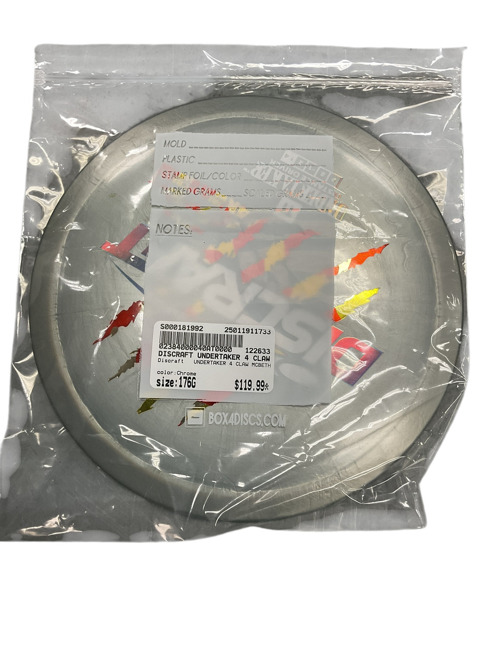 Used Discraft UNDERTAKER 4 CLAW MCBETH Disc Golf Driver Chrome 176g