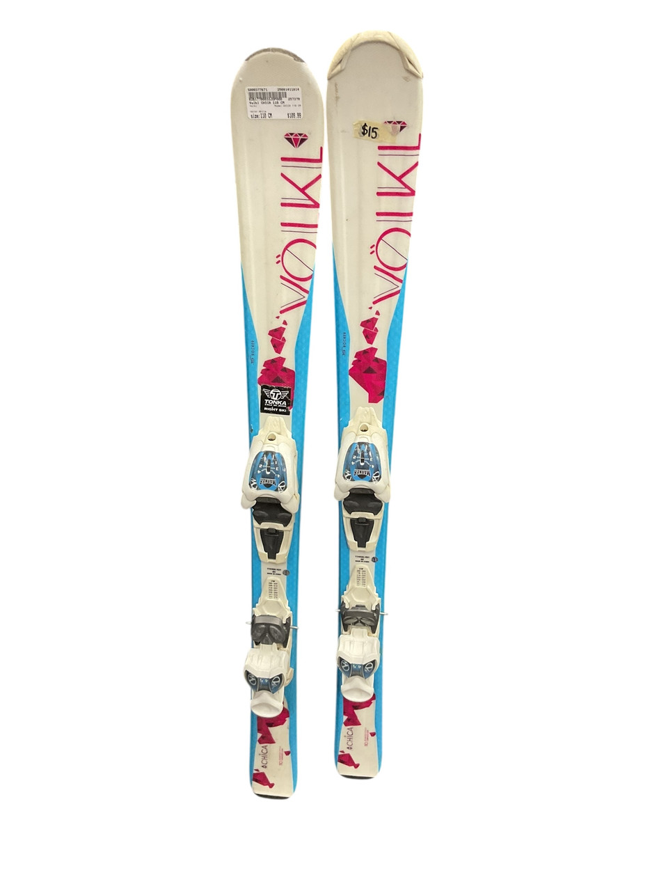 Used Volkl CHICA 110 CM Girls DH Ski/Binding White 110 cm
