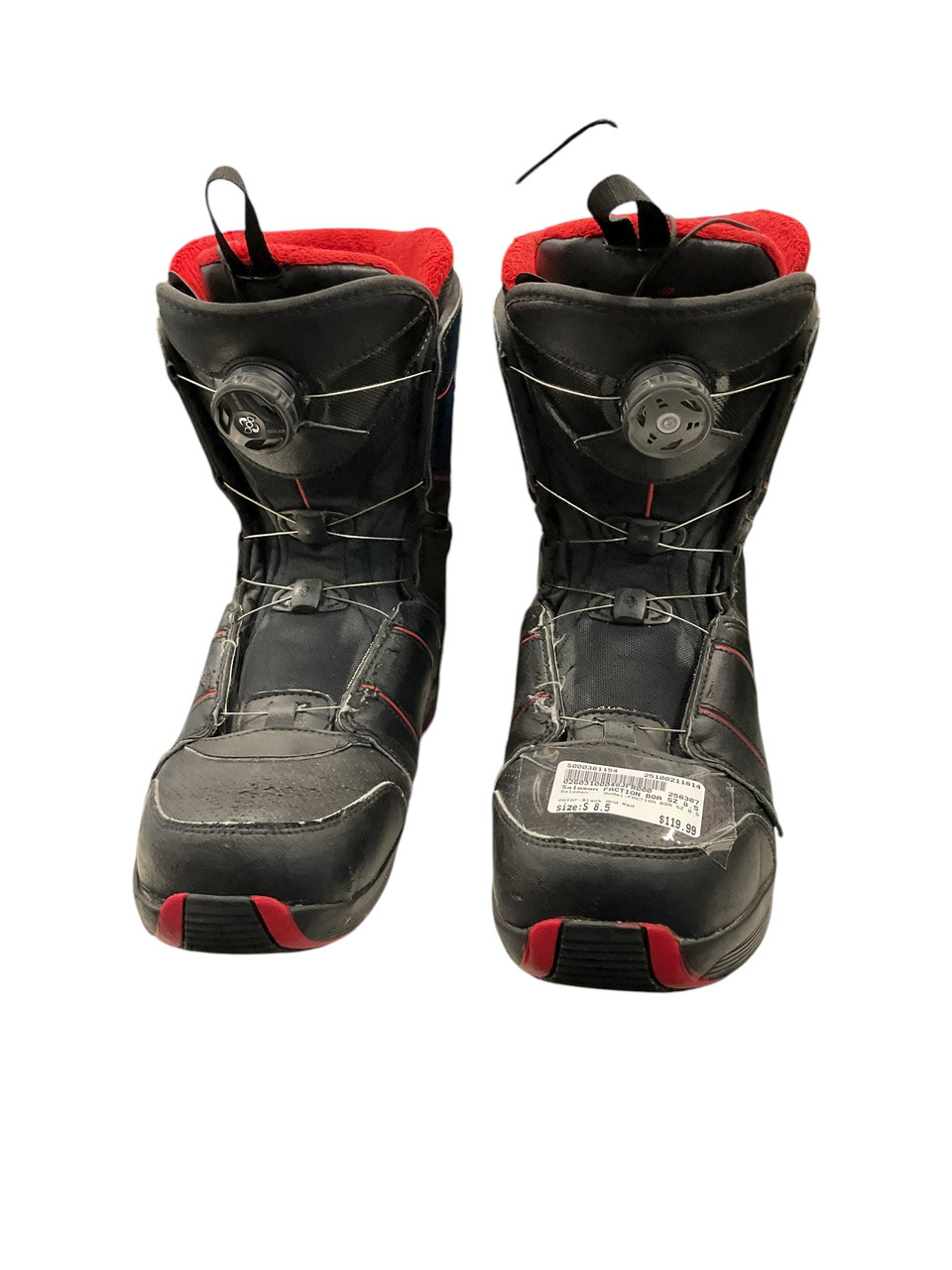 Used Salomon FACTION BOA SZ 8.5 Mens Snowboard Boots Black And Red