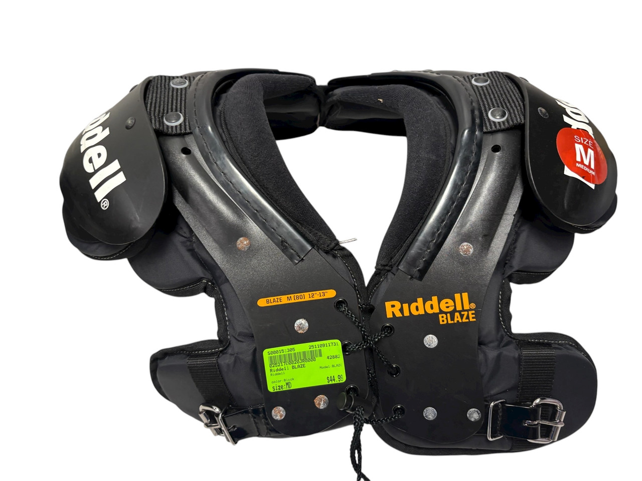 Used Riddell BLAZE Youth Football Shoulder Pads Black MD 12-13