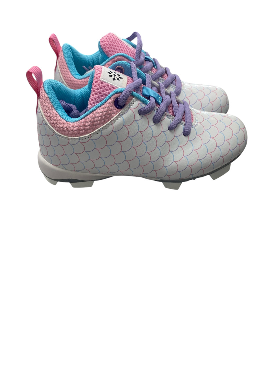 purple and white softball cleats