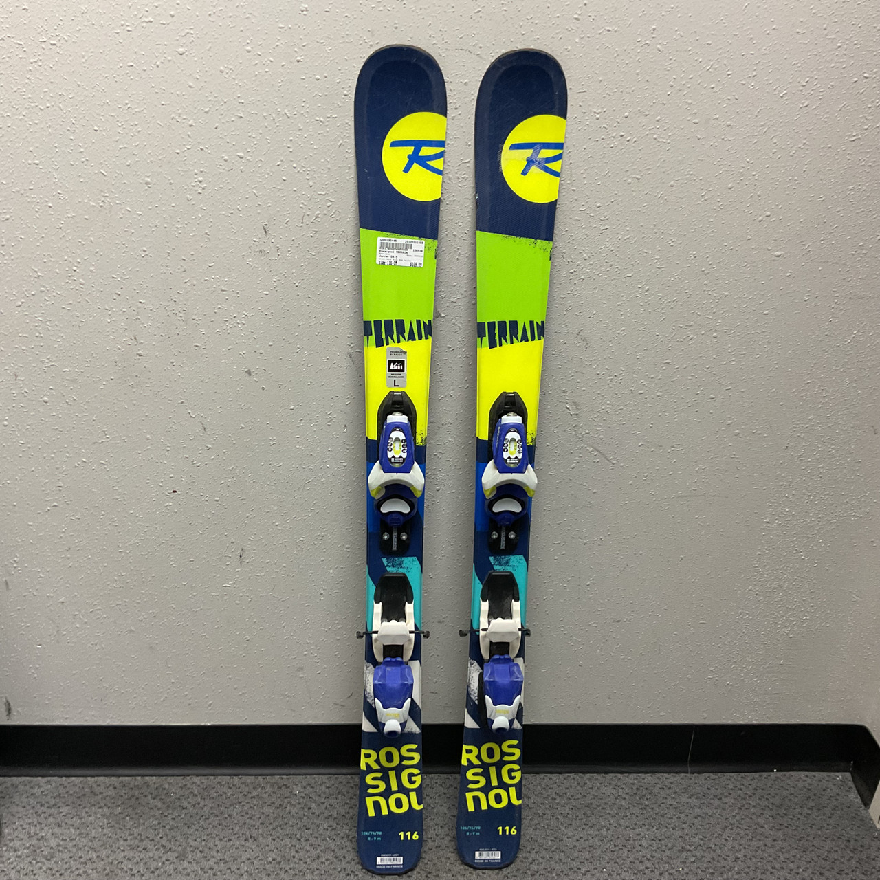 Used Rossignol TERRAIN Boys DH Ski/Binding Navy Blue And Yellow 116 cm
