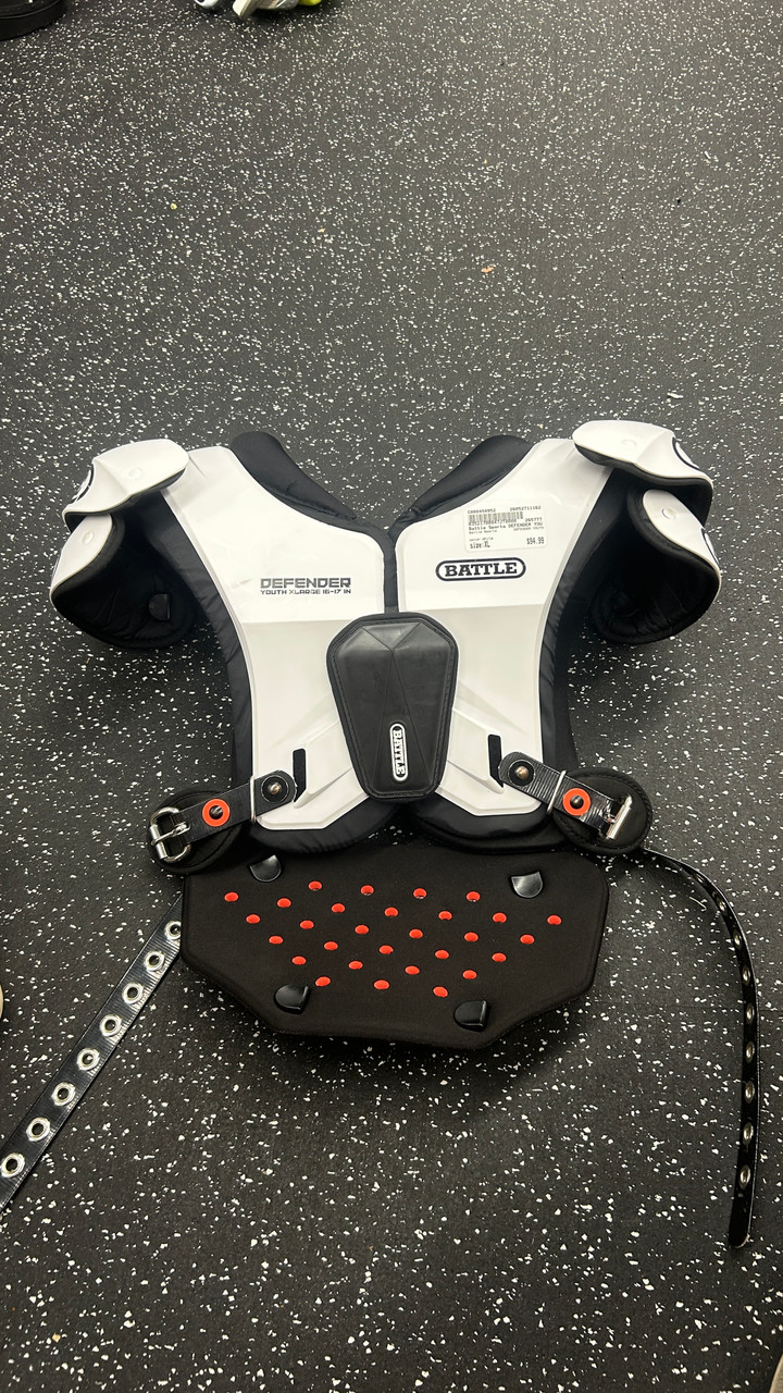 Used Battle Sports DEFENDER YOUTH FB Shoulder Pads White XL