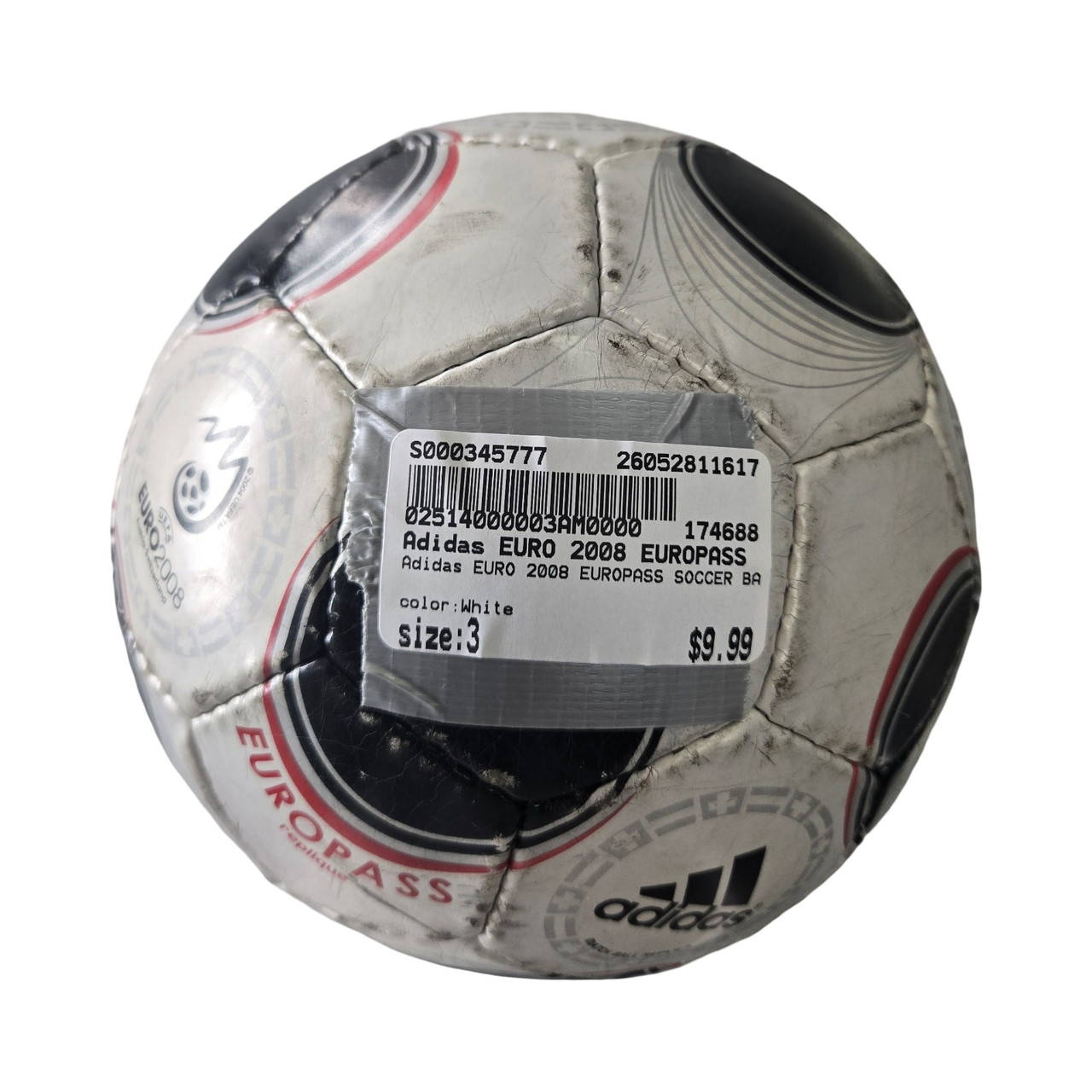 Used Adidas EURO 2008 EUROPASS SOCCER BALL SZ 3 All Size Soccer