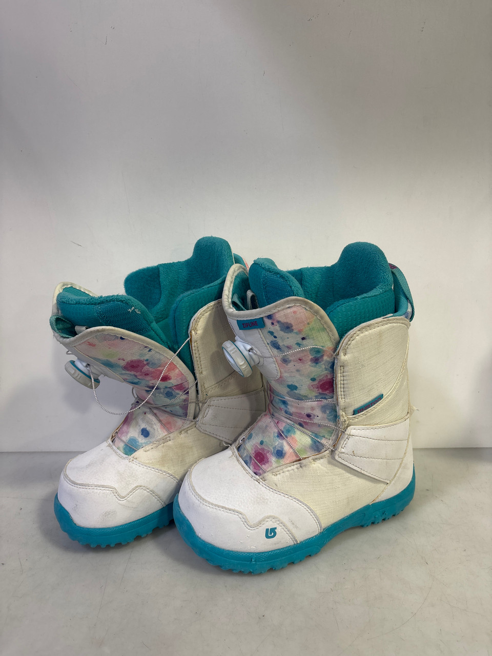 Used Burton ZIPLINE BOA Girls Snowboard Boots White Junior 04
