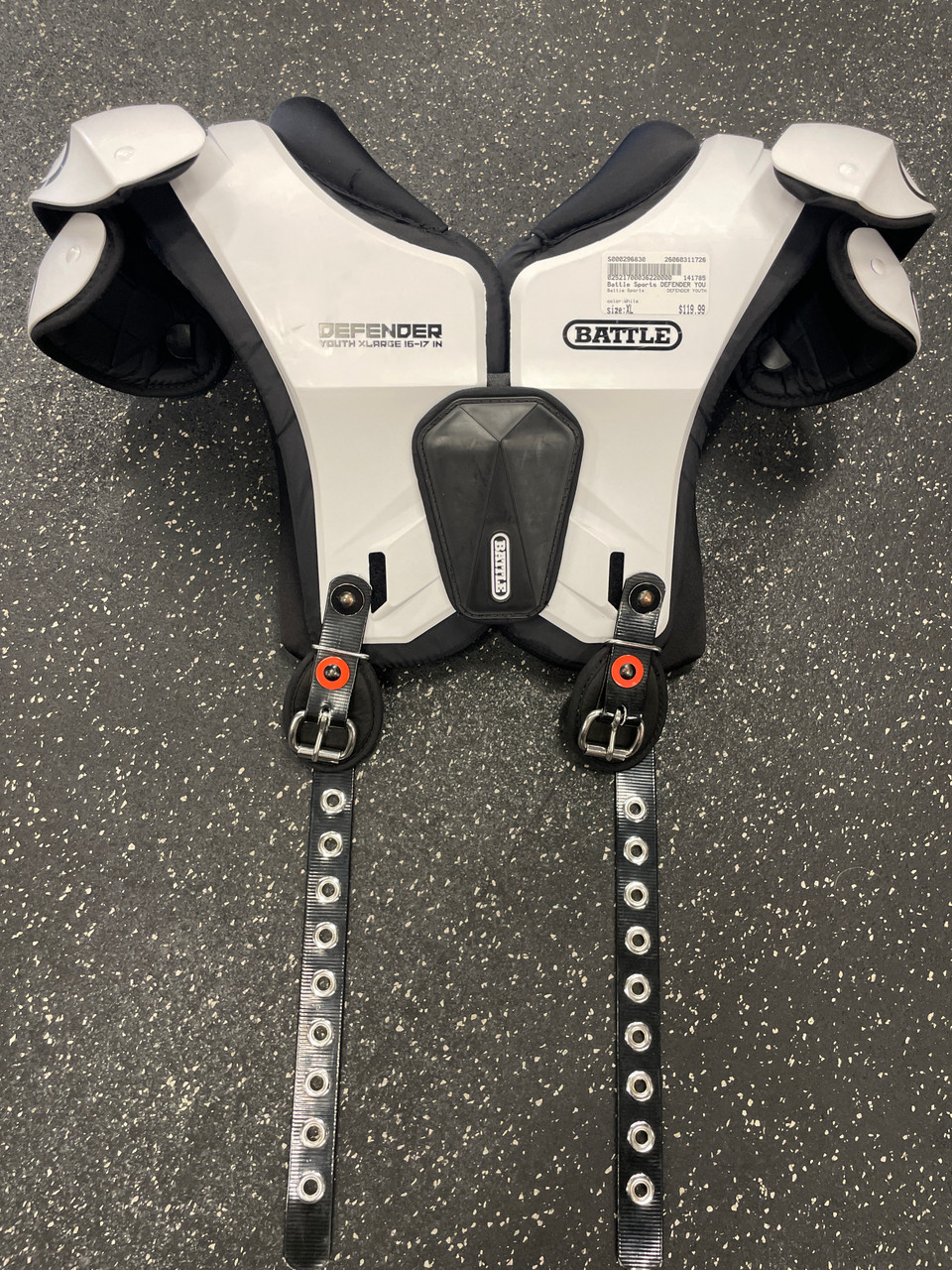 Used Battle Sports DEFENDER YOUTH FB Shoulder Pads White XL