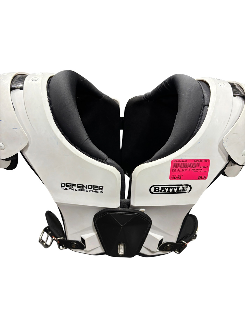 Used Battle Sports DEFENDER FB Shoulder Pads White SM