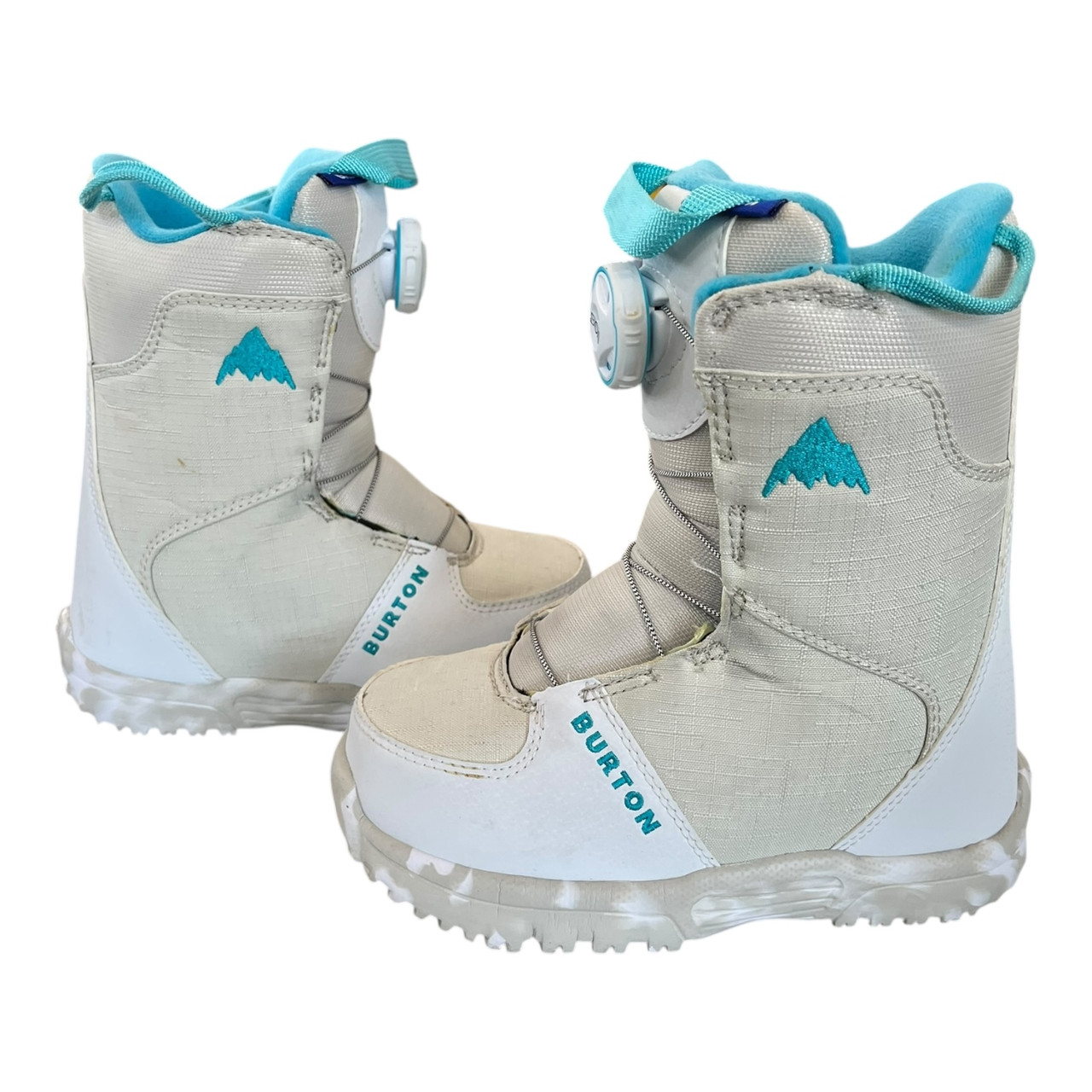 Used Burton GROM BOA Girls Snowboard Boots Carolina Blue And White
