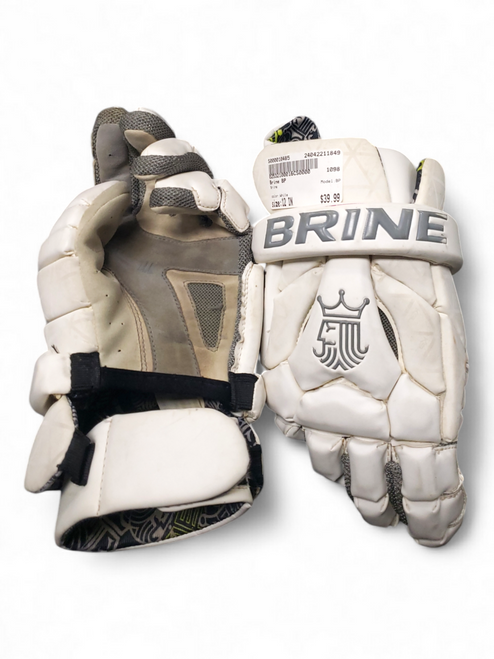 Vist Large View of Product Image Which is Used Brine BP Lacrosse Gloves Mens White 12" 11849-S000010485