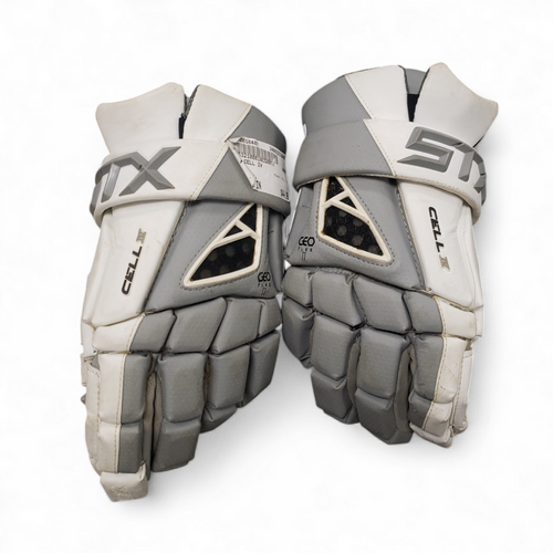 Vist Large View of Product Image Which is Used STX CELL IV Lacrosse Gloves Mens White 10" 11849-S000010487