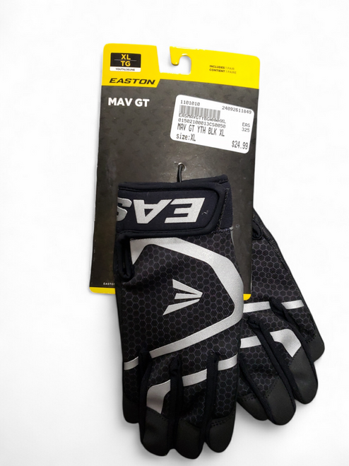 Vist Large View of Product Image Which is New Easton MAV GT BB/SB Batting Gloves Black XL