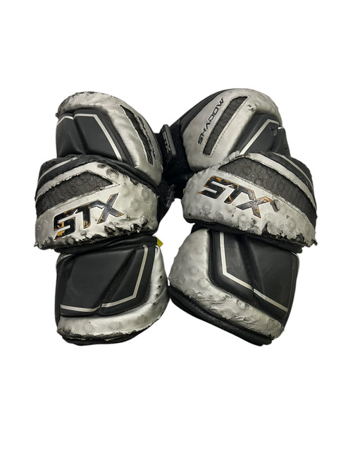 Vist Large View of Product Image Which is Used STX SHADOW Lacrosse Arm Pads/Guards Black And Grey XL