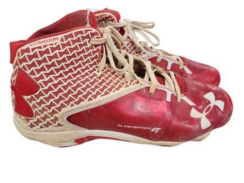 Vist Large View of Product Image Which is Used Under Armour DECEPTION DT BB/SB Cleats Red White Senior 12