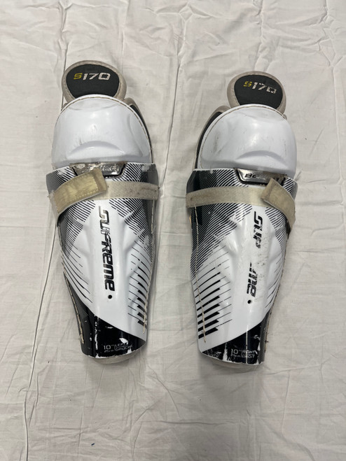 Vist Large View of Product Image Which is Used Bauer SUPREME Junior Shin Guards White 10"