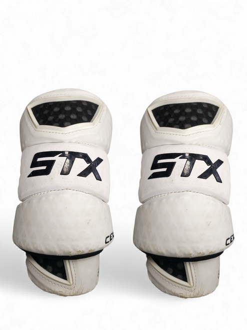 Vist Large View of Product Image Which is Used STX CELL III GEO FLEX Lacrosse Arm Pads/Guards White Senior 11849-S000015802