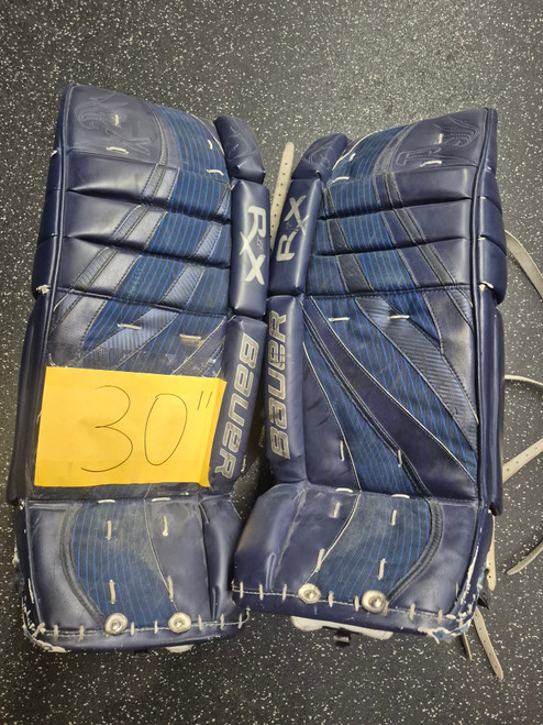 Vist Large View of Product Image Which is Used Bauer RX 8 Goalie Leg Pads Inter Navy Blue 30"