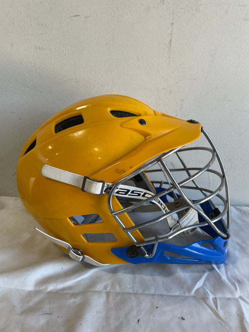 Vist Large View of Product Image Which is Used Cascade X Lacrosse Helmet Navy Blue And Yellow One Size
