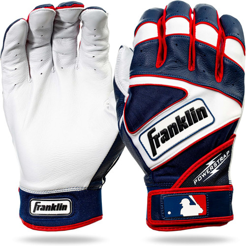 Vist Large View of Product Image Which is New Franklin Powerstrap Batting Gloves - Youth Large White/Red/Navy
